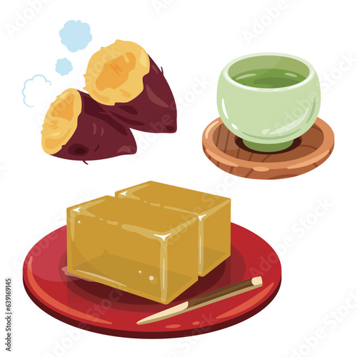 お茶と芋羊羹とさつまいも