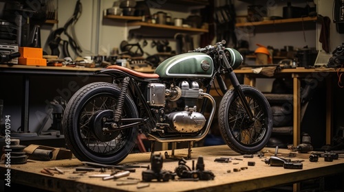 Customize an Old School Cafe Racer motorcycle in a home workshop.