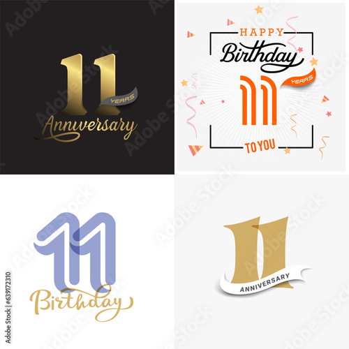 11 years anniversary vector number icon, birthday, anniversary design