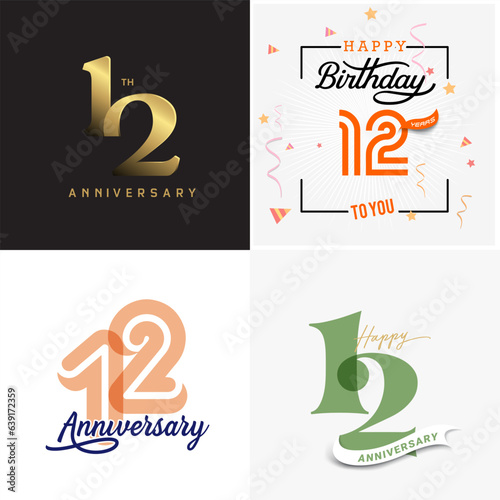 12 years anniversary vector number icon, birthday, anniversary design