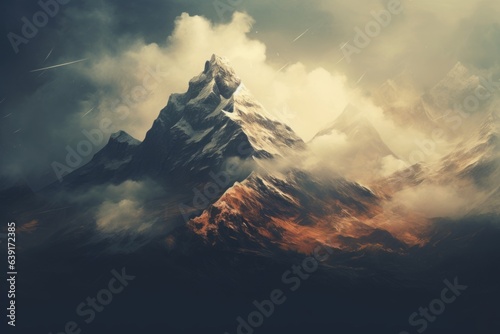 Mountain, dramatic sky. Beautiful illustration picture. Generative AI