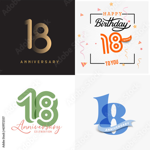Fototapeta Naklejka Na Ścianę i Meble -  18 years anniversary vector number icon, birthday, anniversary design