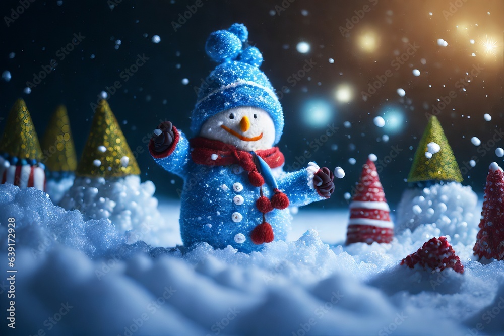 Magical Winter Night Celebration with Snowflakes and Christmas Decorations