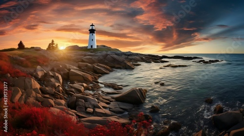 Maritime beauty radiates from coastal lighthouse scene 