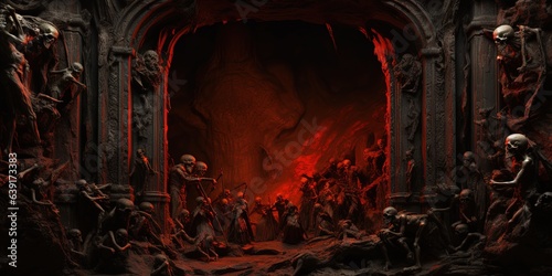Fototapeta hell gate look scary with flame fire and smoke, Generative Ai