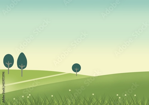 Serene Green Field Landscape, Vibrant Nature Background