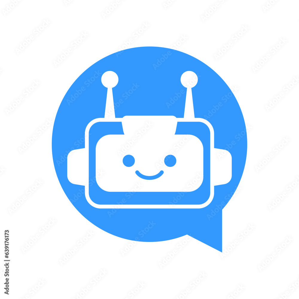 Robot Chat Bot Vector Design. Robotic Assistant icon isolated on bubble speech sign Robot Chat Bot Vector Design. Robotic Assistant icon isolated on bubble speech sign