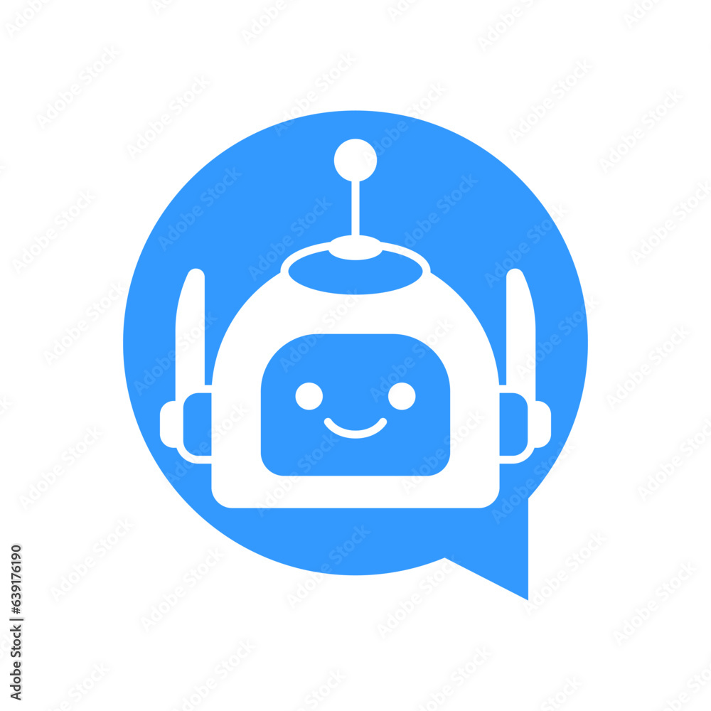Robot Chat Bot Vector Design. Robotic Assistant icon isolated on bubble speech sign Robot Chat Bot Vector Design. Robotic Assistant icon isolated on bubble speech sign
