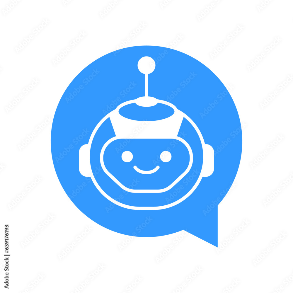 Robot Chat Bot Vector Design. Robotic Assistant icon isolated on bubble speech sign Robot Chat Bot Vector Design. Robotic Assistant icon isolated on bubble speech sign