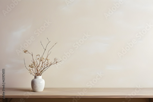 Blank photo frame mockup on beige wall. Artwork template in minimalist interior design