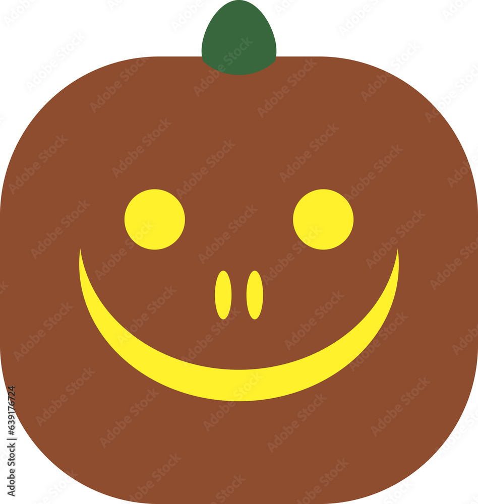 Fototapeta premium Original smiling pumpkin. Funny smiling gourd face. Squash silhouette for Halloween or Thanksgiving. Cartoon colorful illustration. Simple flat design element.