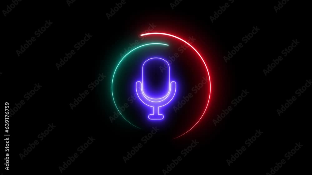 Voice recording podcast mic microphone button icon animation. neon line microphone icon . Voice recording podcast mic microphone button icon animation. neon line microphone icon .
