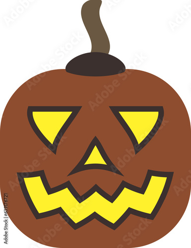 Pumpkin with carved smile. Terrible grimace. Smiling cute glowing gourd face. Squash vegetable decoration. Halloween holiday. Spooky face on white backdrop. October natural symbol. Flat icon.