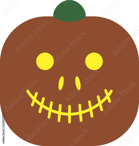 Original smiling pumpkin for Halloween or Thanksgiving. Ancient tradition. Pumpkin fruit head with funny face. Night before All Saints Day. Squash silhouette. Cartoon colorful illustration.