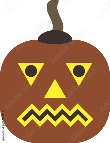 Halloween pumpkin icon. Autumn symbol. Sad glowing face of vegetable. Winter squash wards off evil spirits before All Saints Day. Halloween fancy attribute. Head with frightening face. Carved grimace.