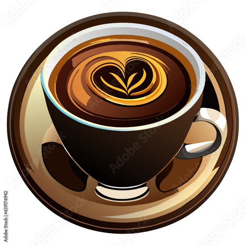 Coffee cup with latte art on white background. Vector illustration.