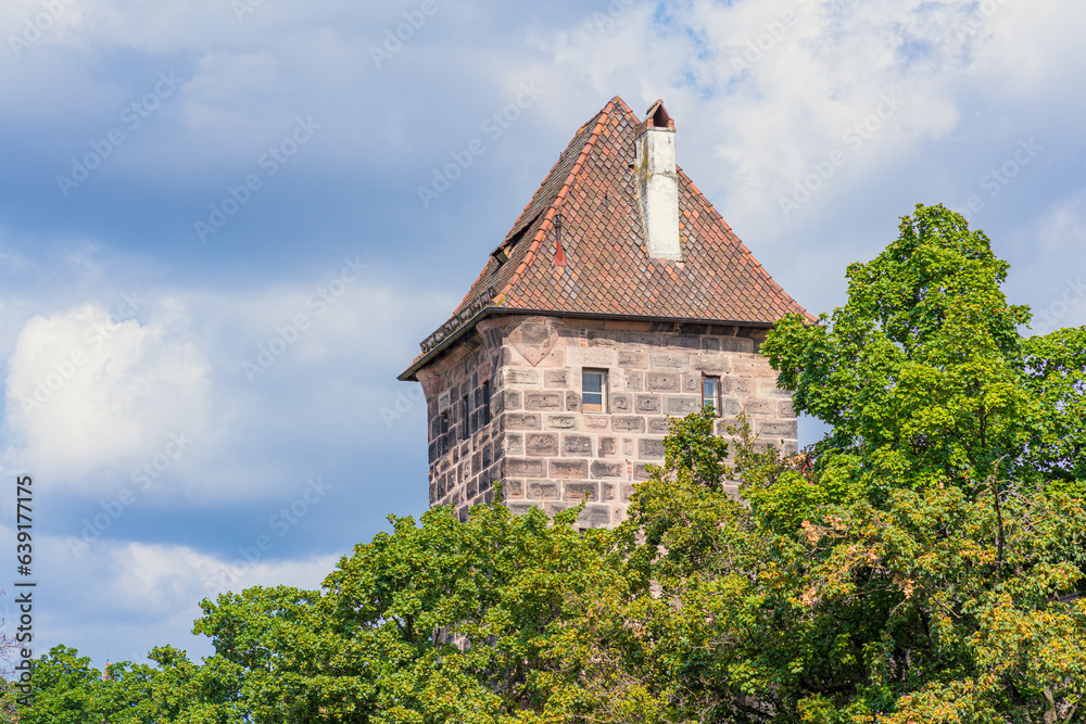 One of the old defence towers on Nuremberg's walls in Germany