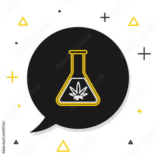 Line Chemical test tube with marijuana or cannabis leaf icon isolated on white background. Research concept. Laboratory CBD oil concept. Colorful outline concept. Vector