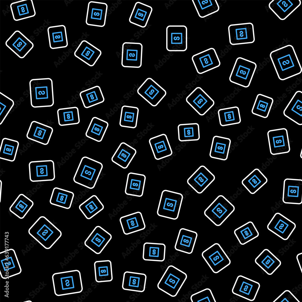 Line Stop media button icon isolated seamless pattern on black background. Vector