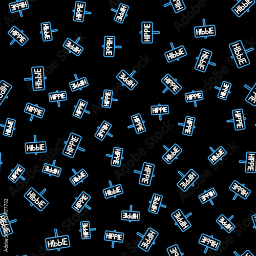 Line Peace icon isolated seamless pattern on black background. Hippie symbol of peace. Vector
