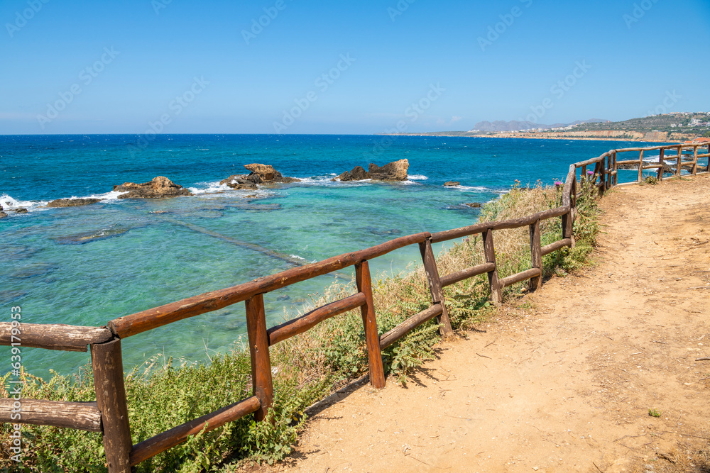 View of the shore of Chania and Aegean Sea, Crete