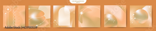 Orange and Peach Gradient Holographic Set Designs with copy space. Graphic Templates for Social media posts, cards, posters, banners. Editable Vector Illustration.
