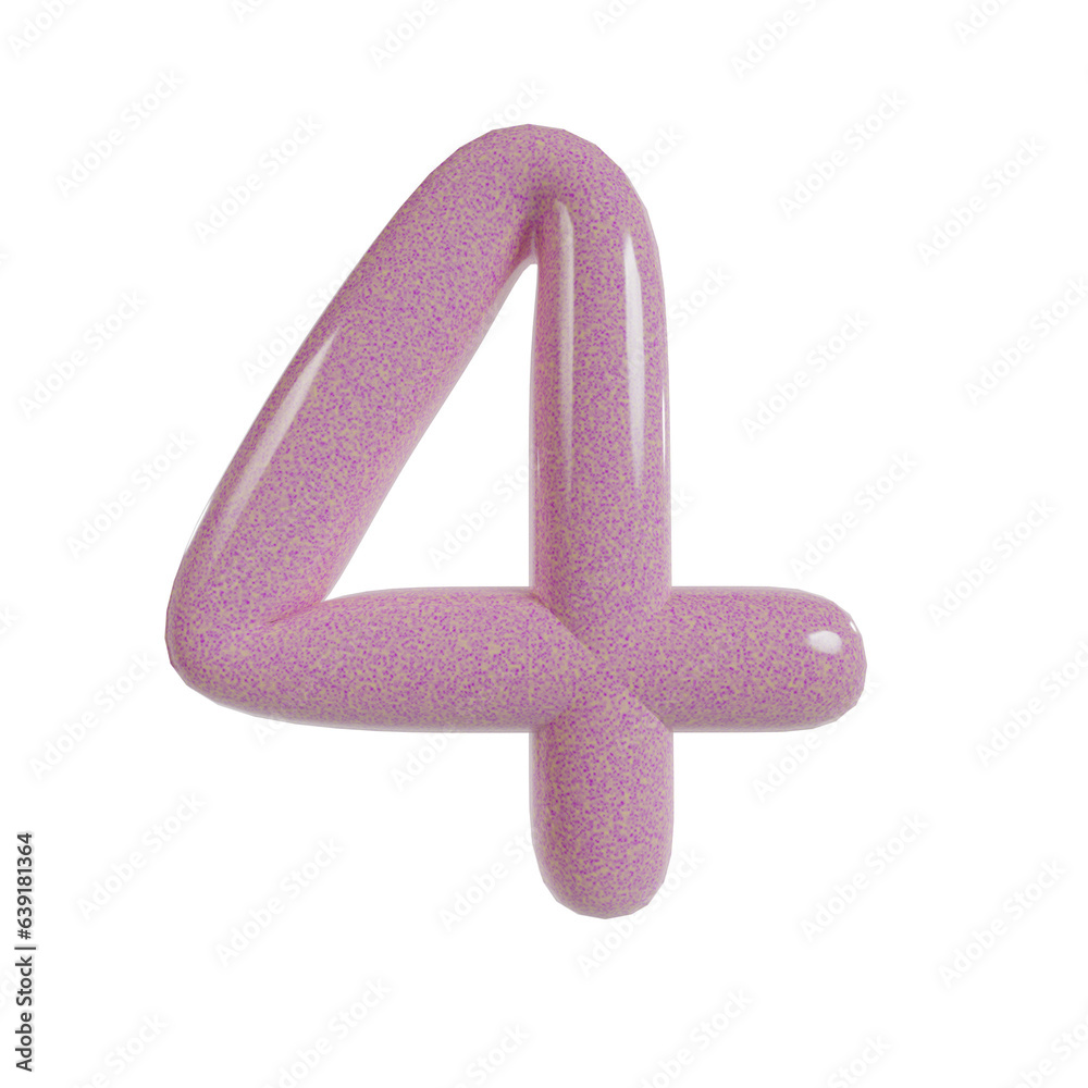 Round 3d glossy number vector. 4 Shiny pink yellow realistic texture surface. Round 3d glossy number vector. 4 Shiny pink yellow realistic texture surface.