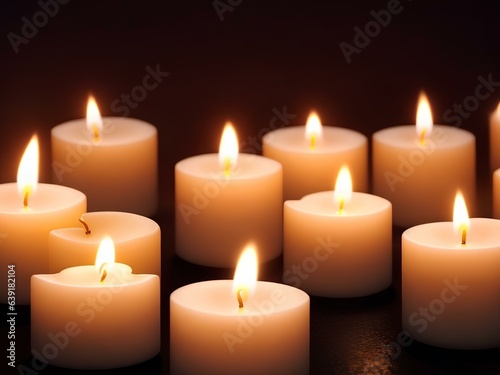 three burning candles on black background