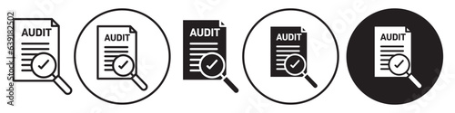 Audit Icon. Flat symbol of company inspection to verify the statistic of the company. Vector set of auditor report to evaluation firm. Outline logo of accounting examination in finance banking sign