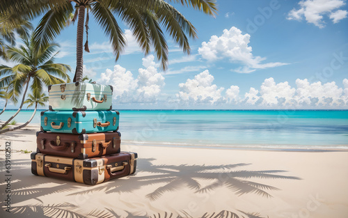 Beach Getaway: Suitcase under Palm Tree