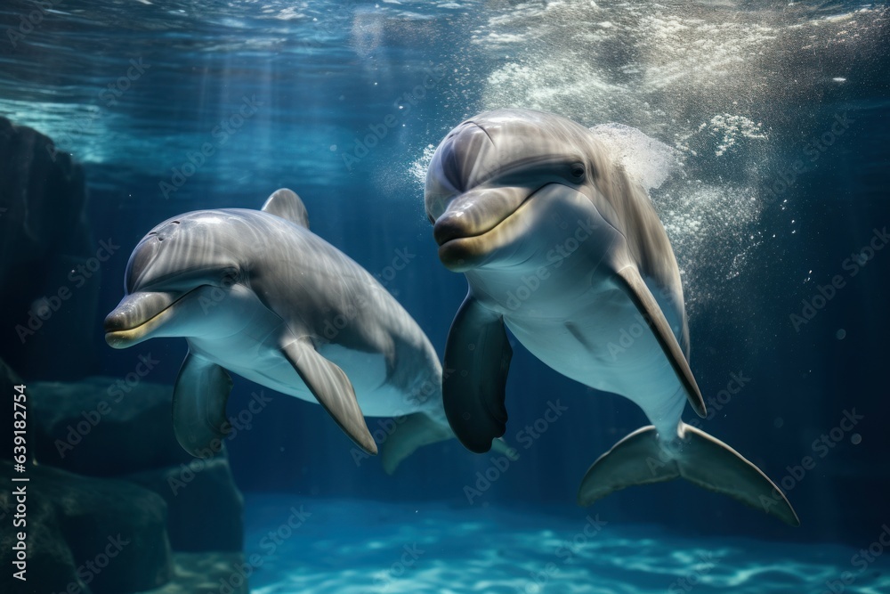 Fototapeta premium Underwater dolphin playing. Generate Ai