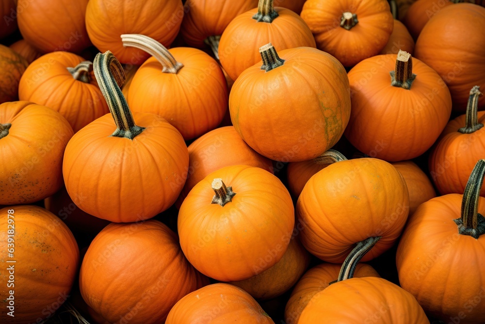A high resolution photo of pumpkins displayed nicely for sale at a farmers market, generative ai A high resolution photo of pumpkins displayed nicely for sale at a farmers market, generative ai
