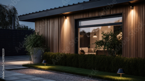 Close up view of outdoor led waterproof solar lamp with motion sensor.