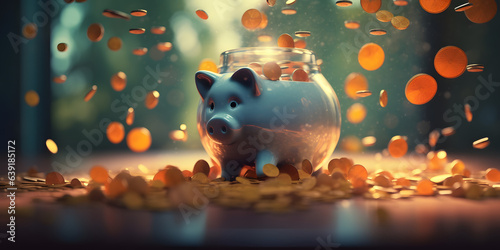 A piggy bank with coins flying around