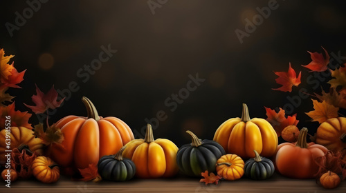  autumn background design with pumpkins on table