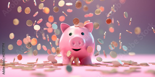 A piggy bank with coins flying around