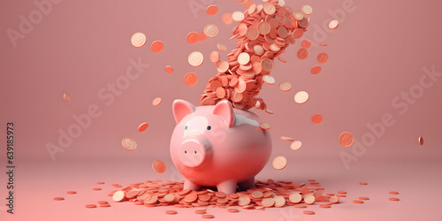 A piggy bank with coins flying around