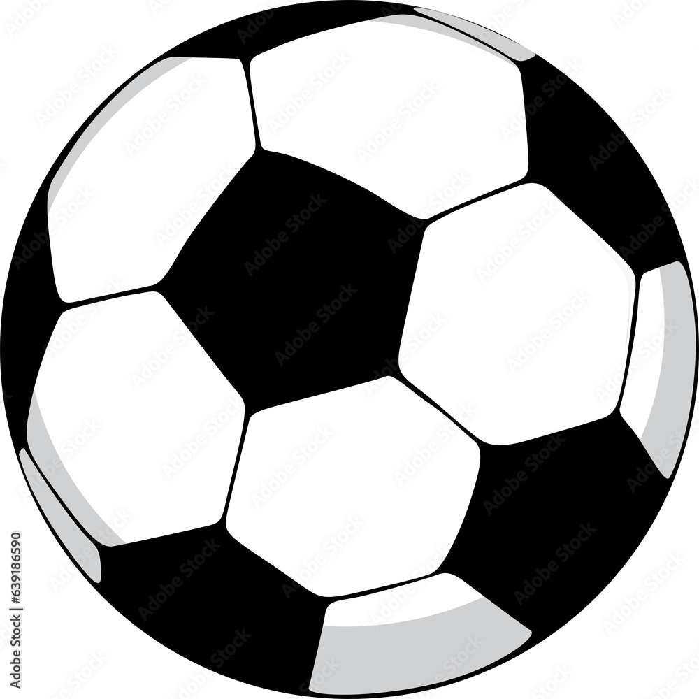 Fototapeta premium Soccer ball. Black football ball isolated on transparant background. Flat icon. Simple cartoon clipart. Outline pictogram. Logo soccer ball for design print. Graphic symbol sport play.