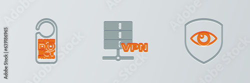 Set line Shield and eye, Please do not disturb and Server VPN icon. Vector
