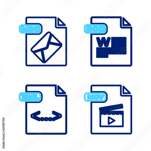 Set line MOV file document, XML, DOC and MSG icon. Vector