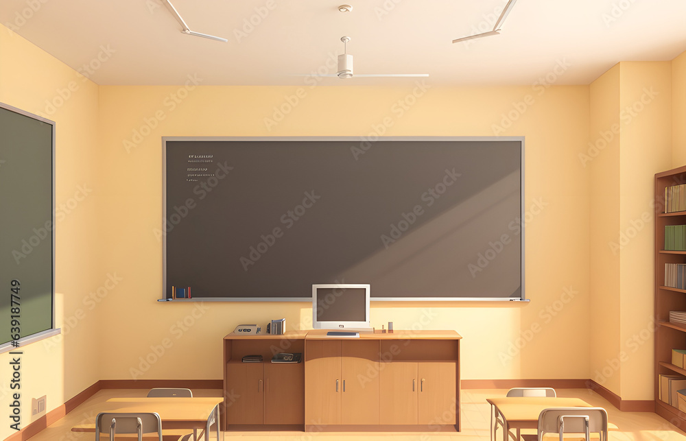classroom interior with blackboard and computer ai generated