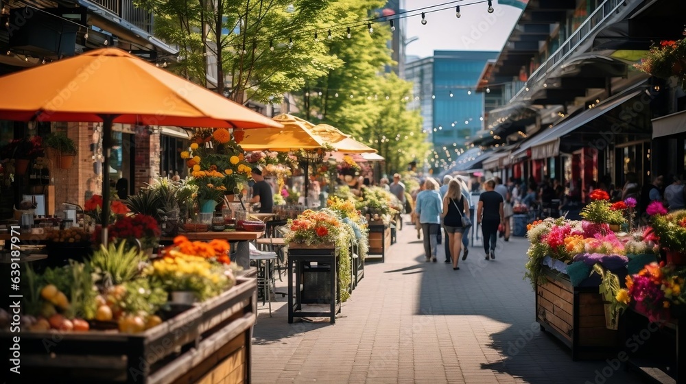 Vibrant market ambiance thrives along an urban street
