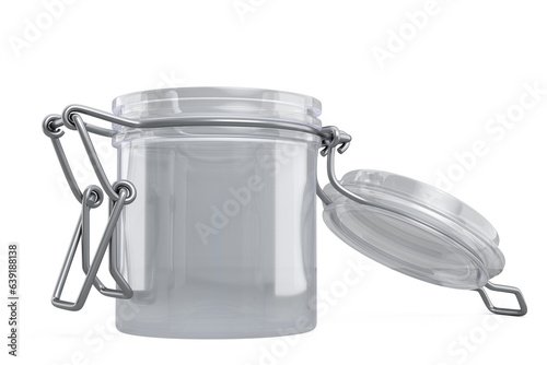 Empty glass jar for coffee beans isolated on white background.