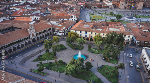 Aerial view at Regocijo Square in Cusco, Peru photo