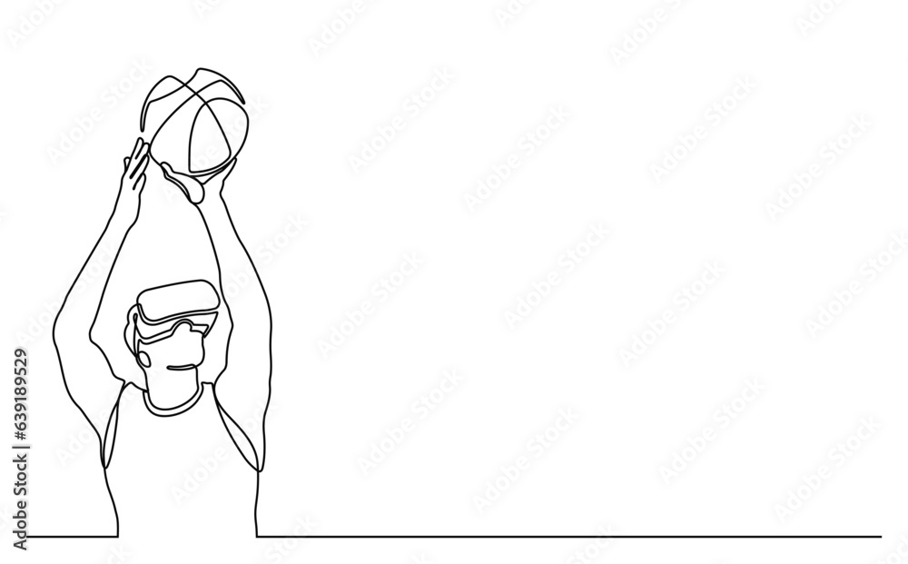Basketball player wearing virtual reality glasses device. Metaverse concept. Continuous line style. Hand drawn. One line. line art. Vector design. illustration