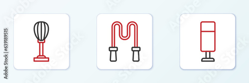 Set line Punching bag, and Jump rope icon. Vector