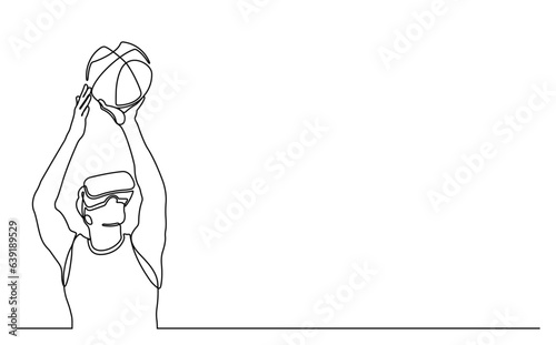 Basketball player wearing virtual reality glasses device. Metaverse concept. Continuous line style. Hand drawn. One line. line art. Vector design. illustration