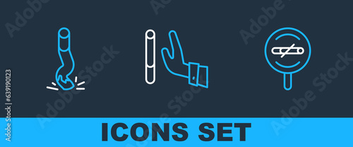 Set line No smoking, Cigarette butt and Giving up cigarette icon. Vector