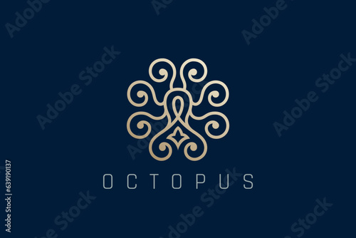 Octopus Logo Elegant Abstract Luxury Jewelry Seafood Vector Design concept.