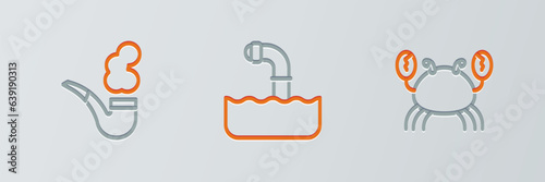 Set line Crab, Smoking pipe and Periscope icon. Vector